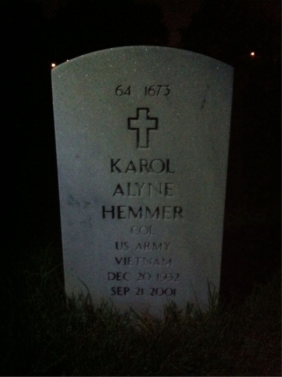 Back of headstone — William T Hemmer