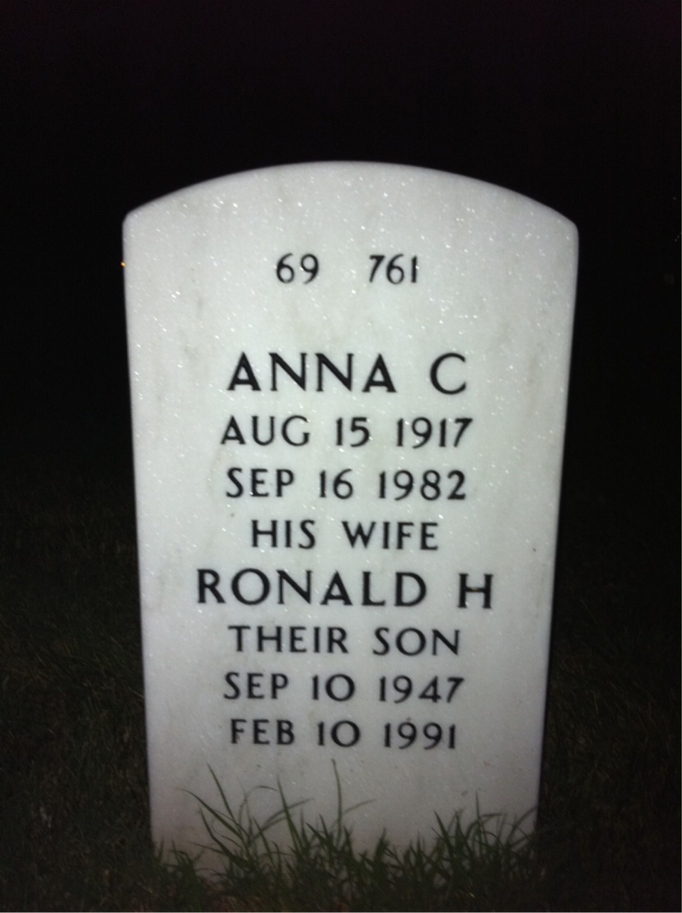 Back of headstone — Walter Shevchik