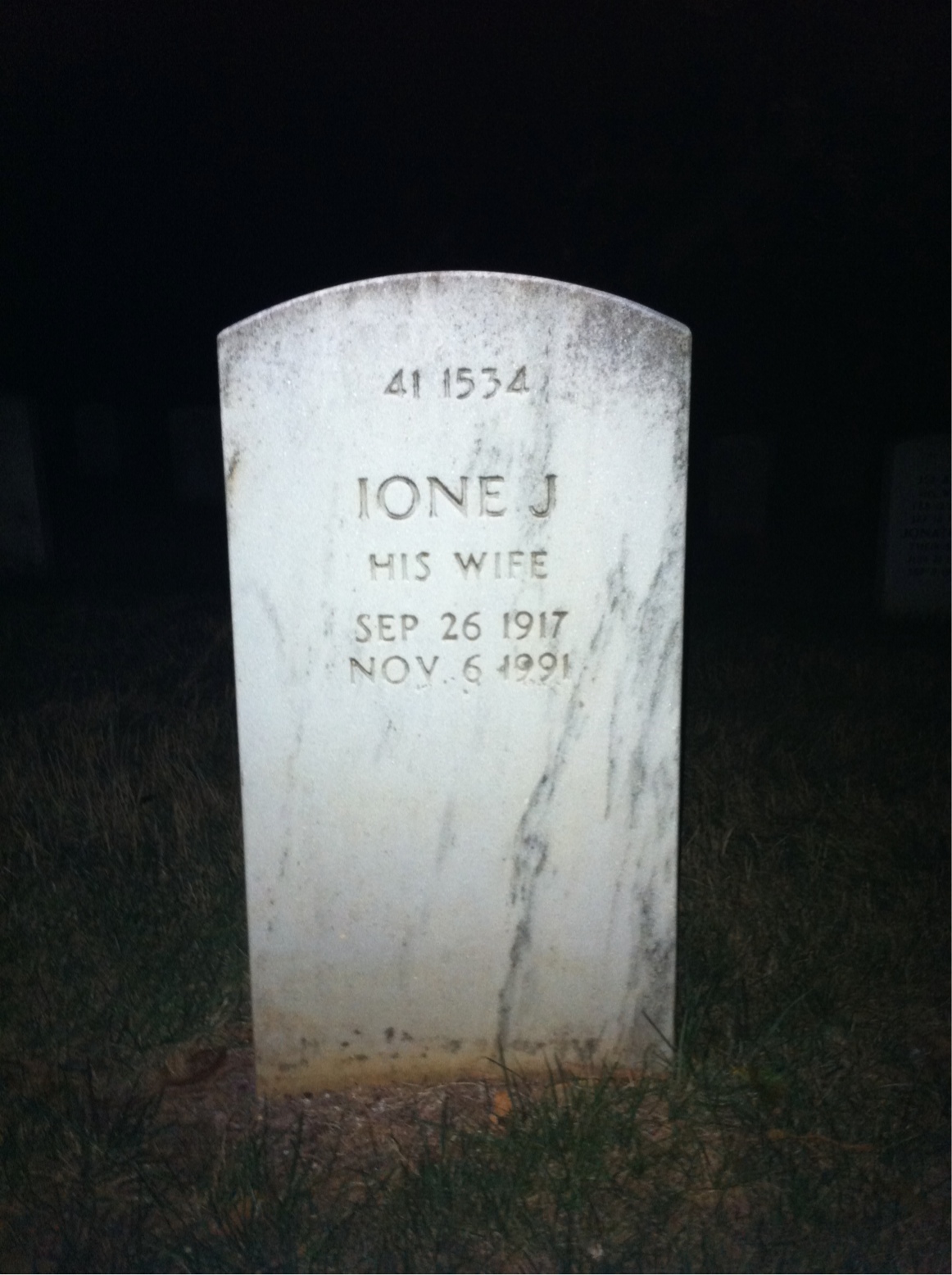 Back of headstone — Ione Moore