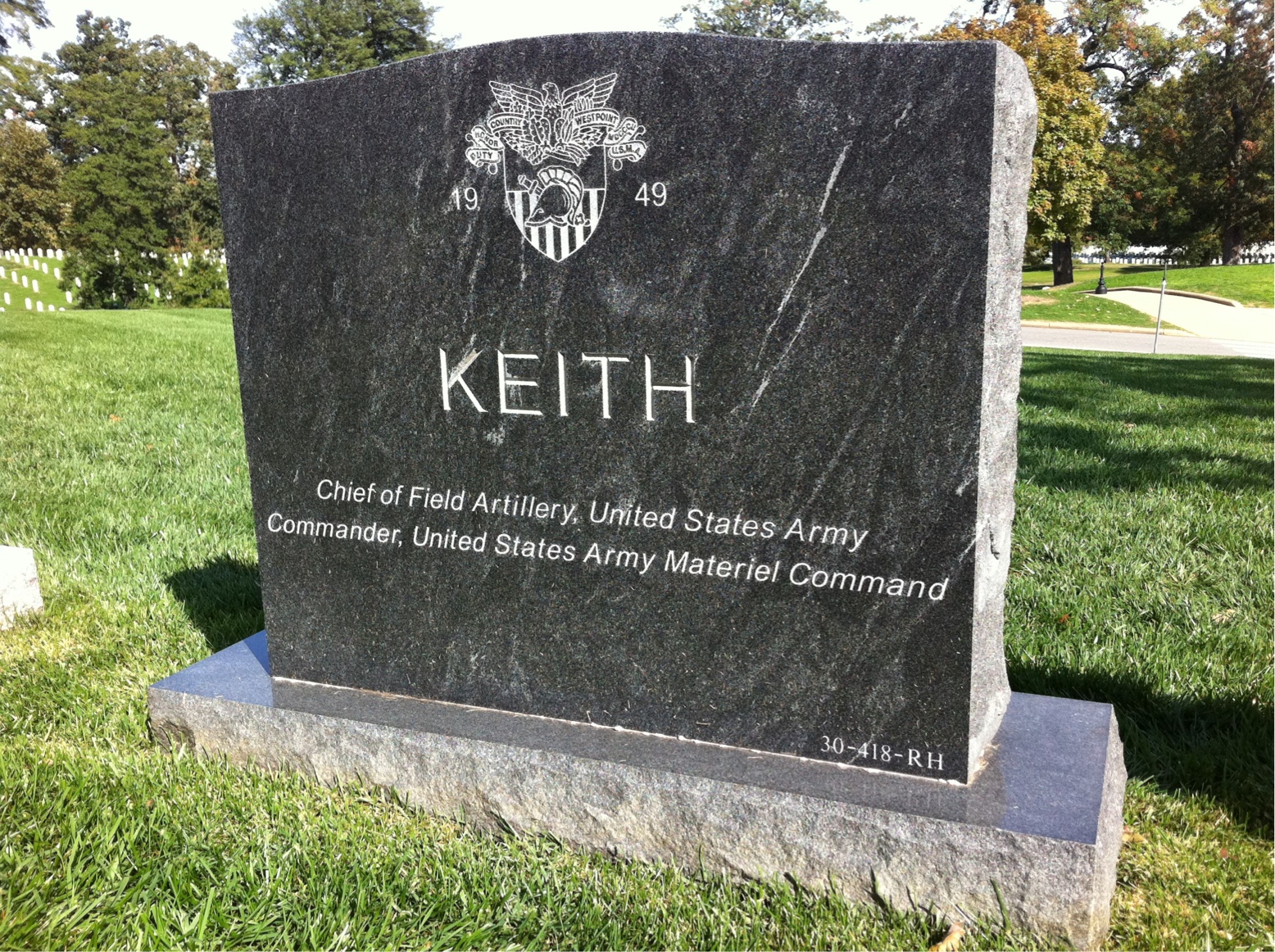 Back of headstone — Donald Keith
