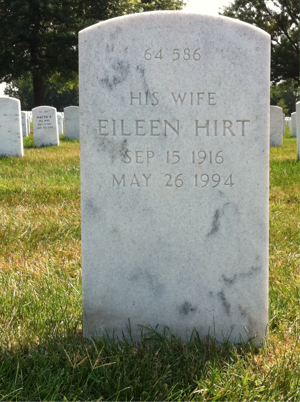 Back of headstone — Eileen Adler