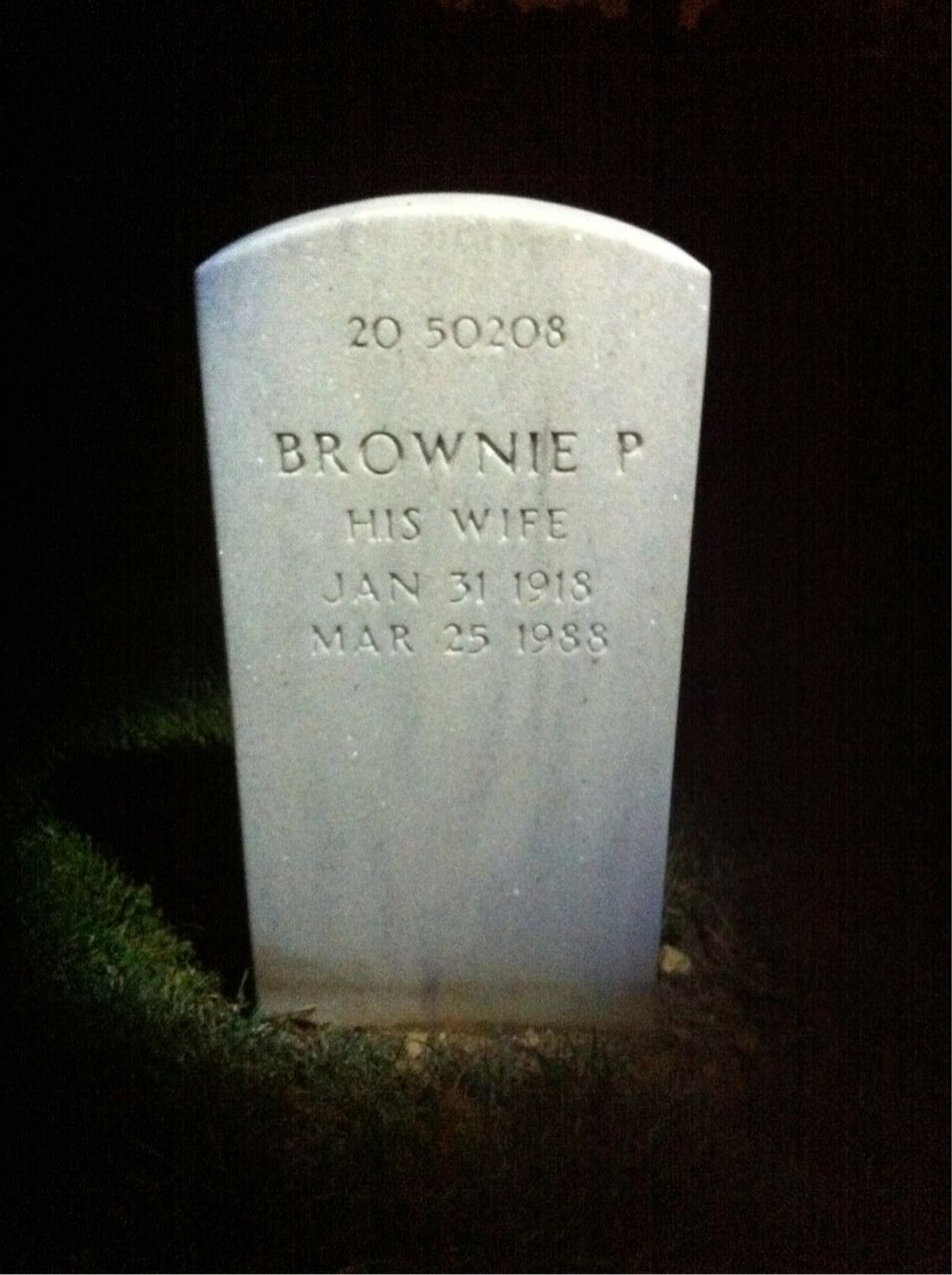 Back of headstone — Brownie Milner