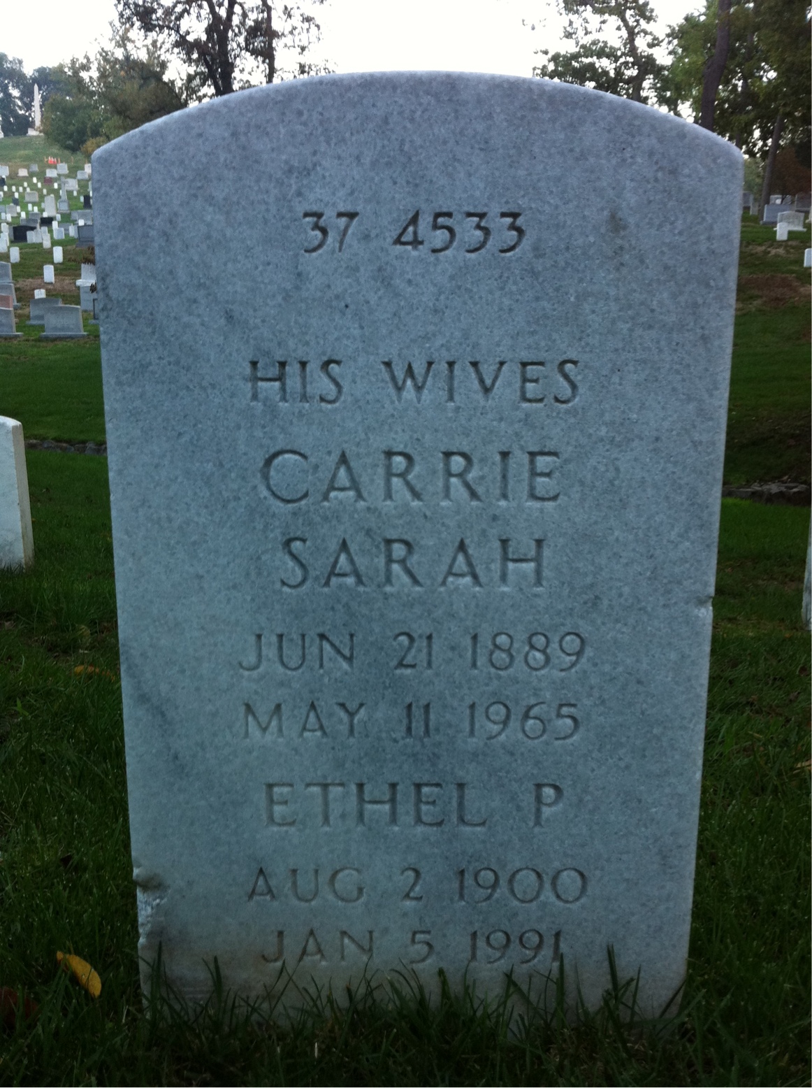 Back of headstone — Russell A Warner