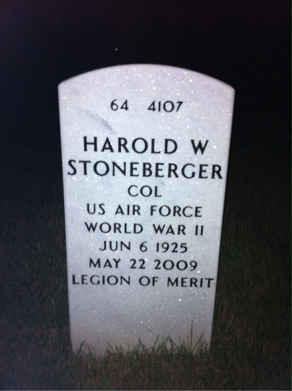 Back of headstone — Harold Stoneberger