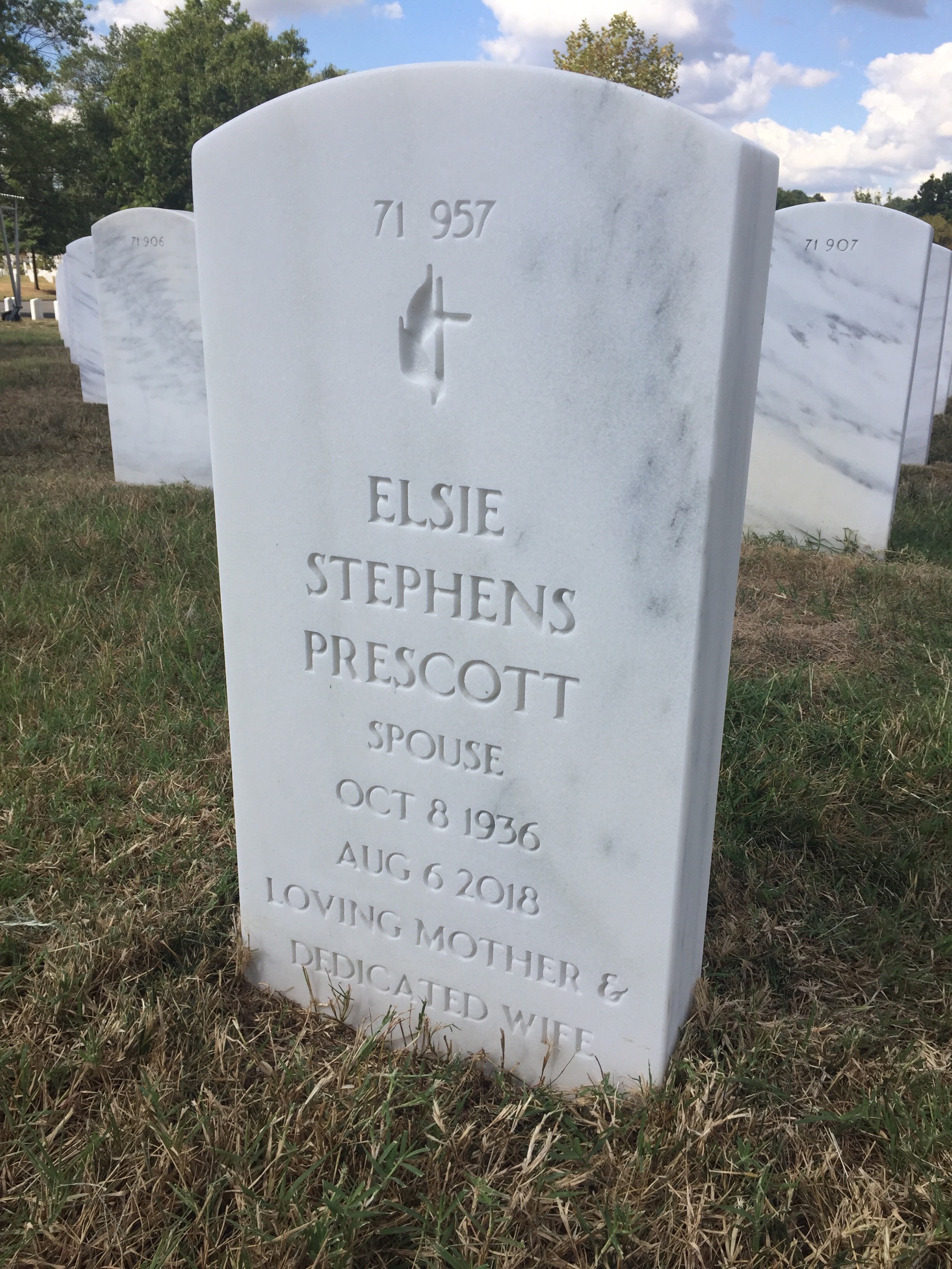 Back of headstone — Warren Thomas Prescott
