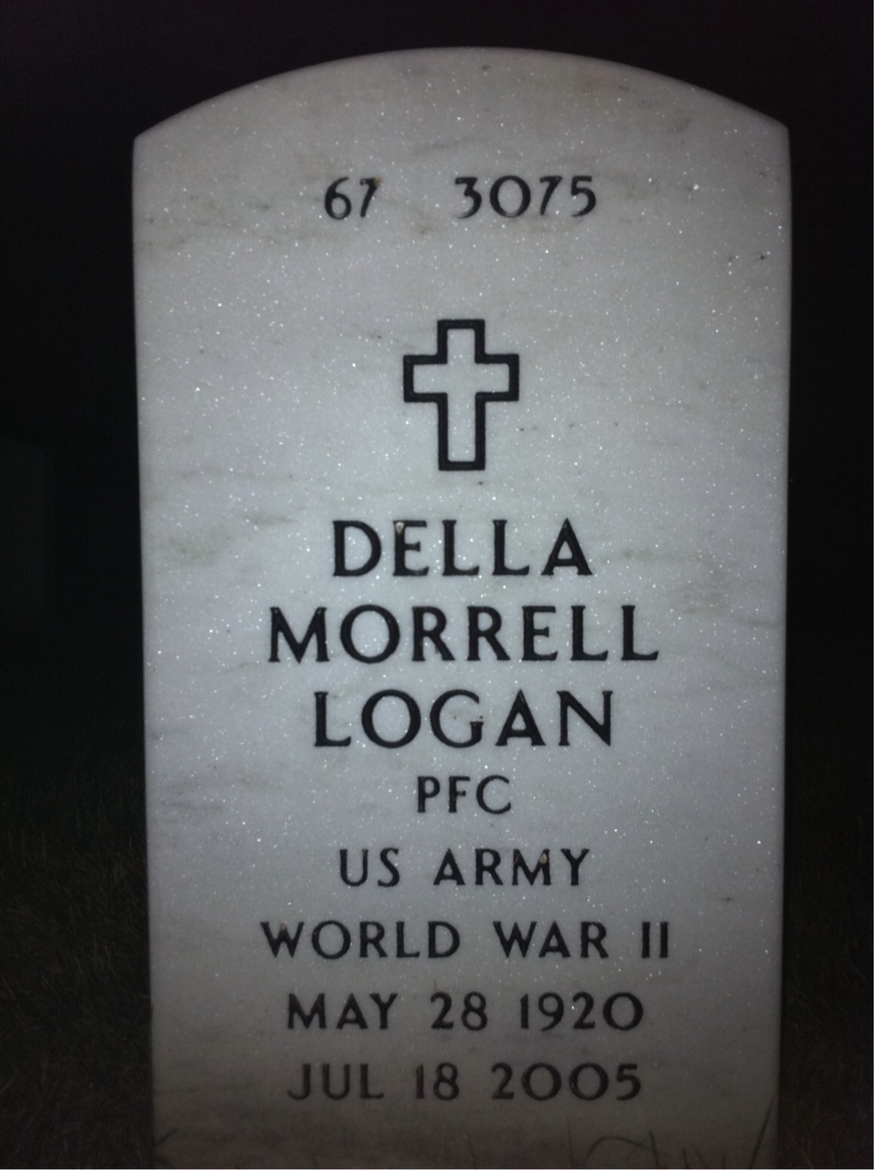 Back of headstone — Della Logan