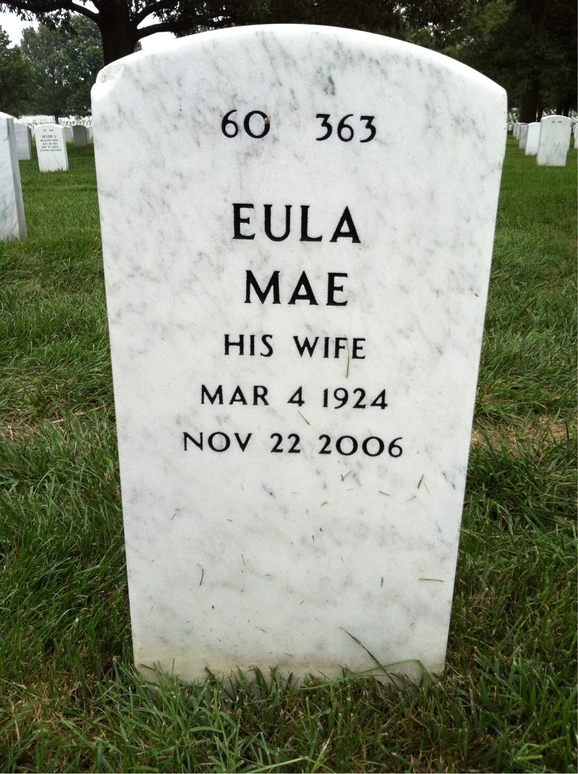 Back of headstone — Tillman Oliver