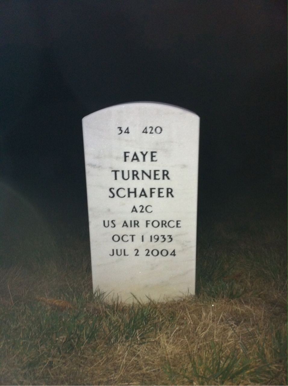 Back of headstone — Faye Schafer