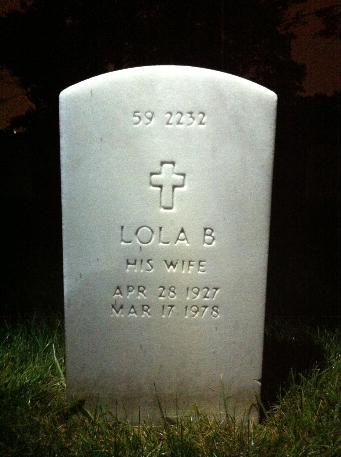 Back of headstone — Lola Murphy