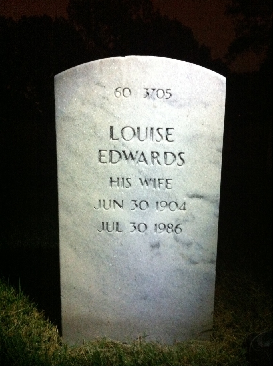 Back of headstone — Louise Morris