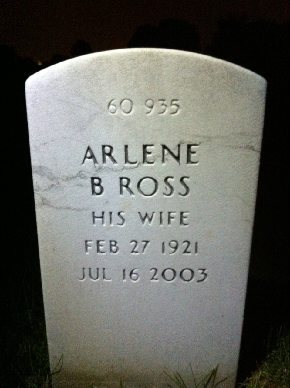 Back of headstone — Arlene Blair