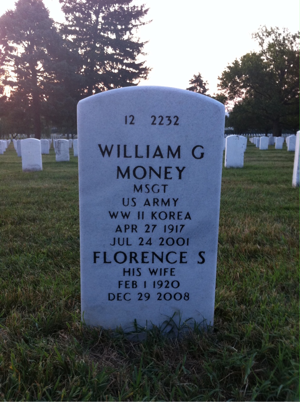 Back of headstone — William Money