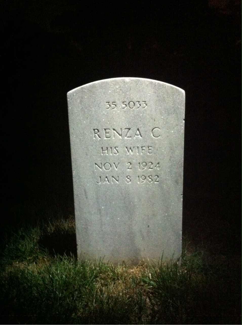 Back of headstone — Renza Morgan