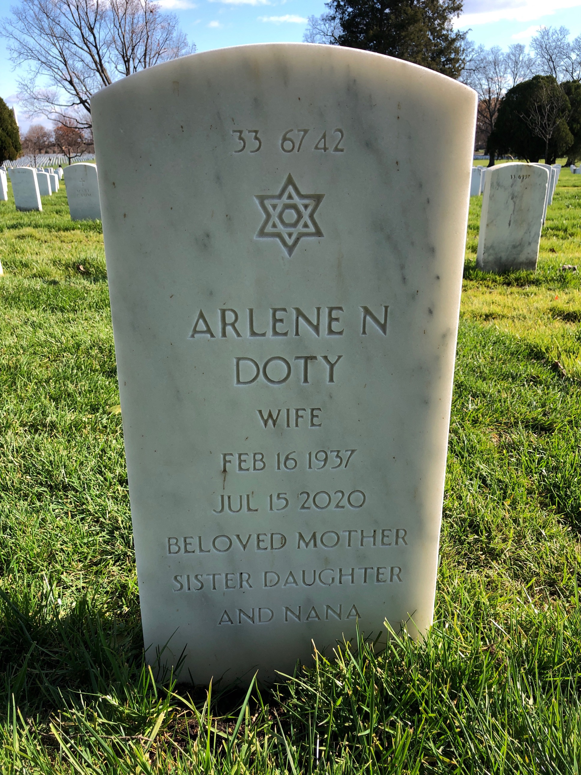 Back of headstone — Robert Doty