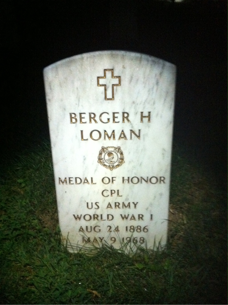 Headstone shared by 2 interments, including Berger Loman