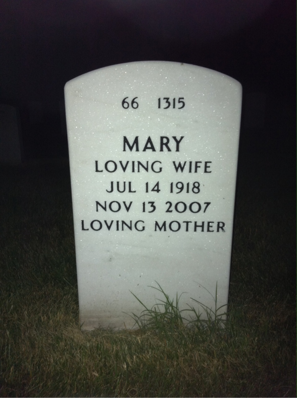 Back of headstone — Woodrow Parker
