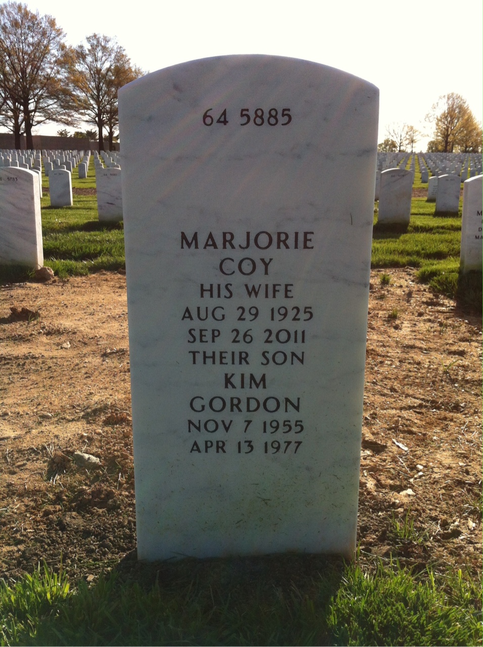 Back of headstone — Kenneth Coddington