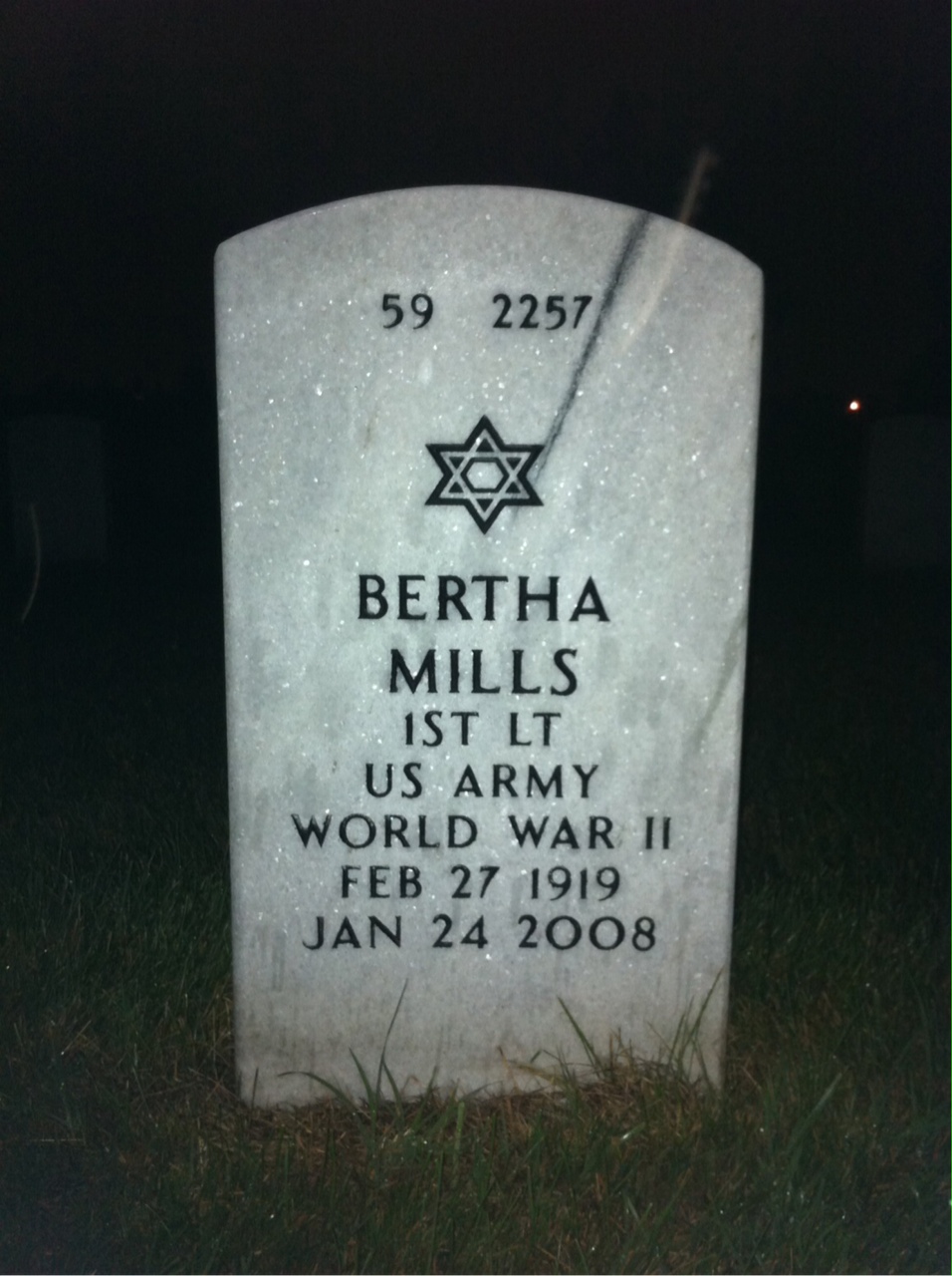 Back of headstone — Bertha Mills