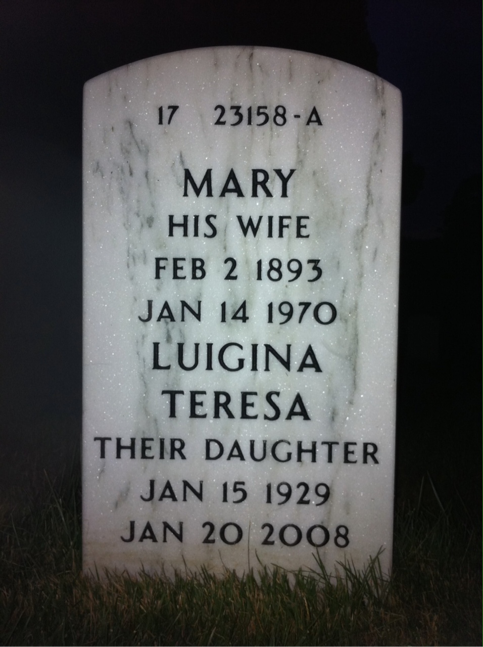 Back of headstone — Giuseppe Pezzuti