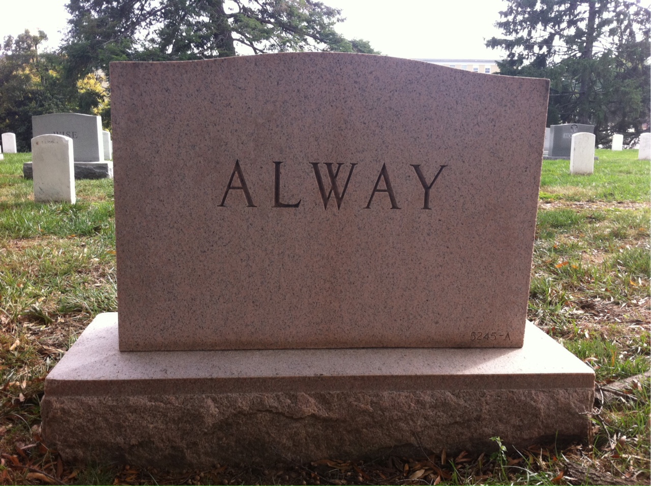 Back of headstone — Curtis Alway