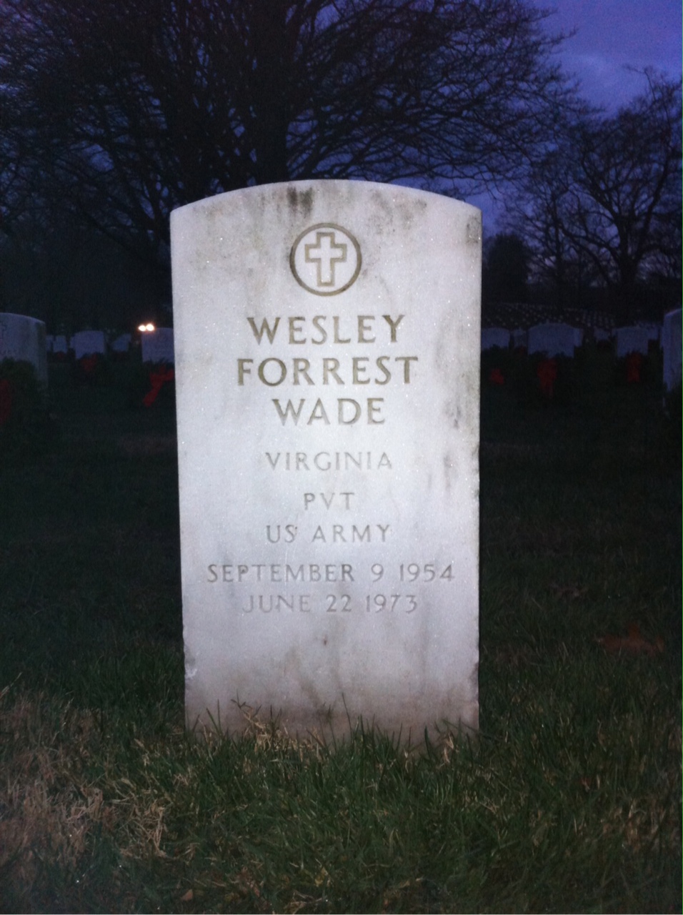 Back of headstone — Wesley Forrest Wade