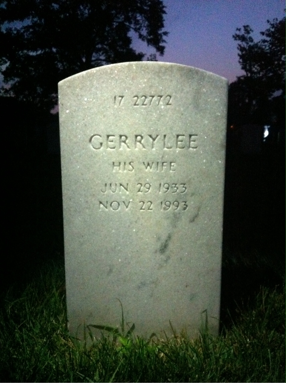Back of headstone — Gerrylee Cox