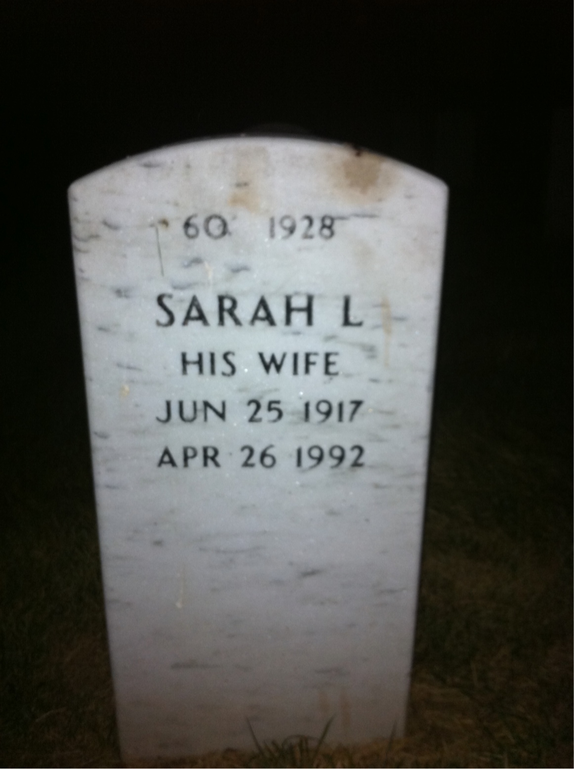 Back of headstone — Sarah Morrison