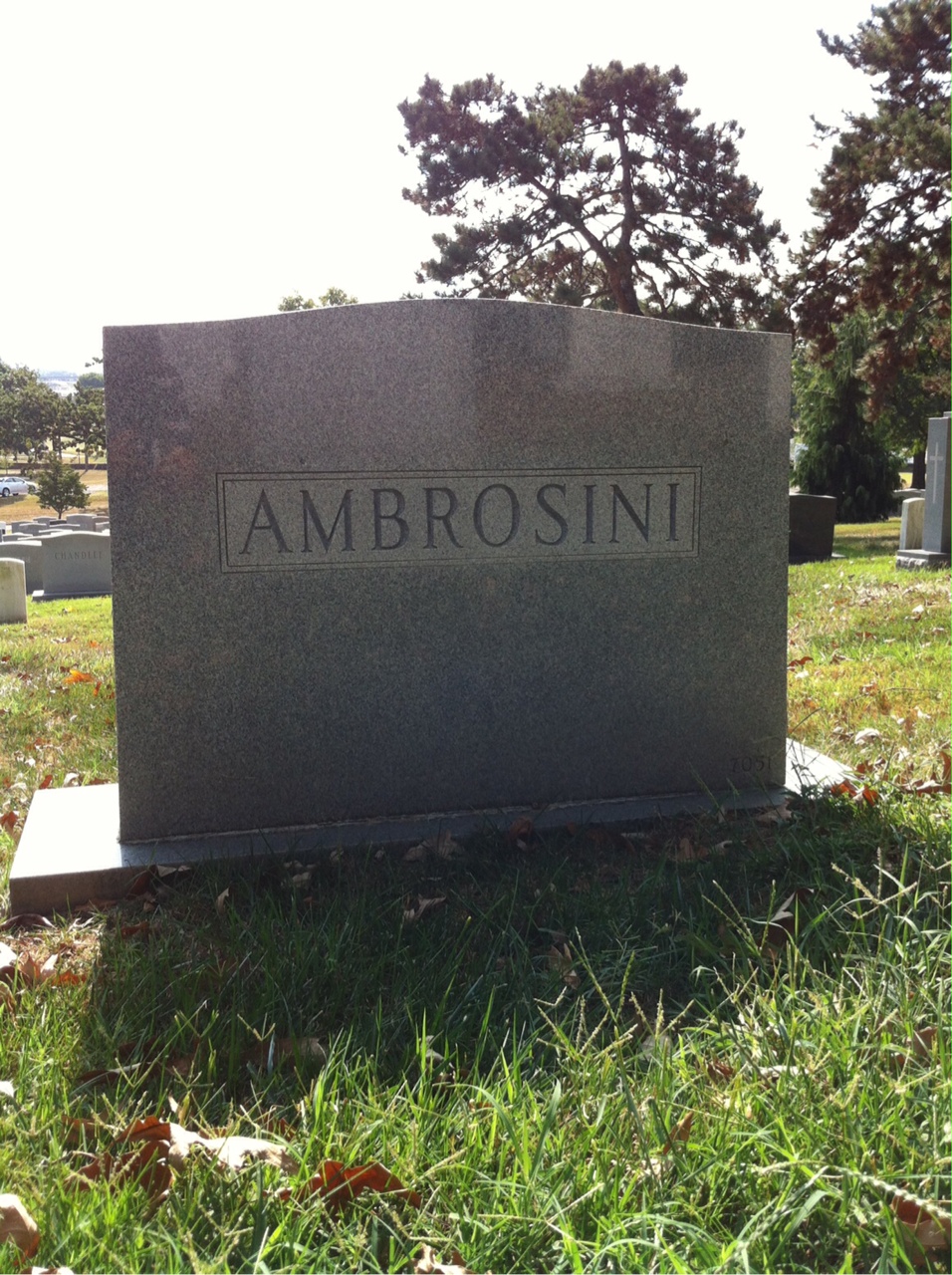 Back of headstone — Harold Ambrosini