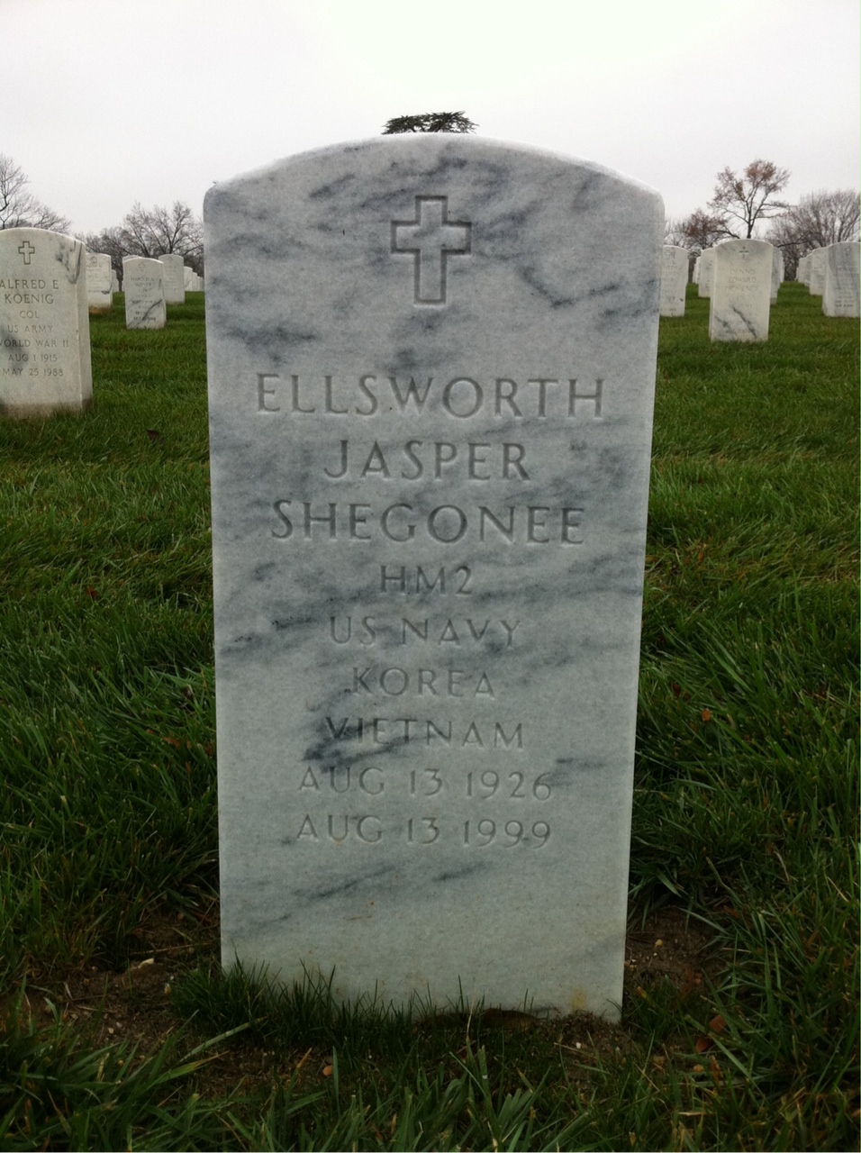 Back of headstone — Ellsworth Shegonee