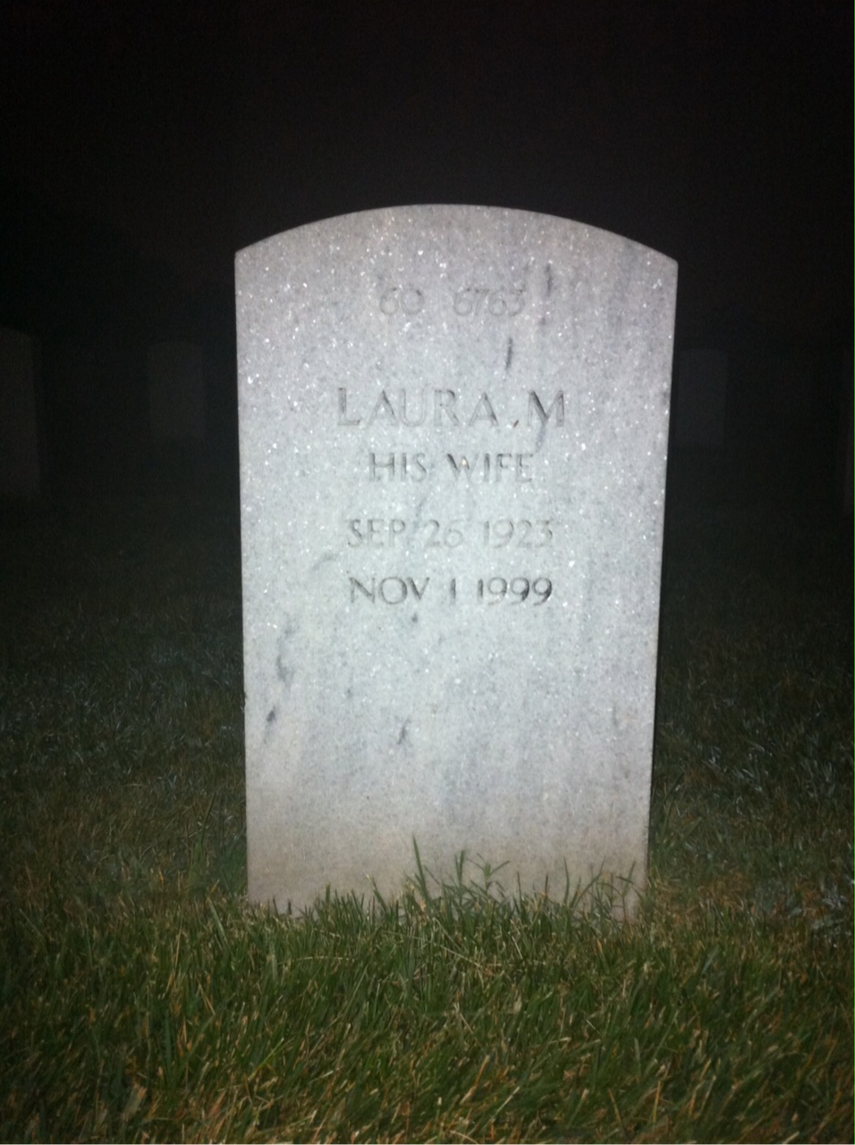Back of headstone — Laura Arey