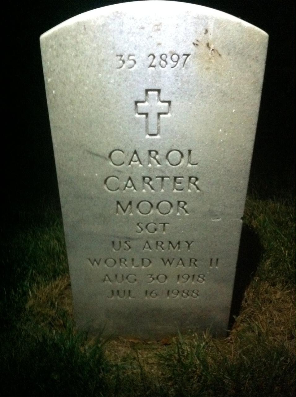 Back of headstone — Carol Moor