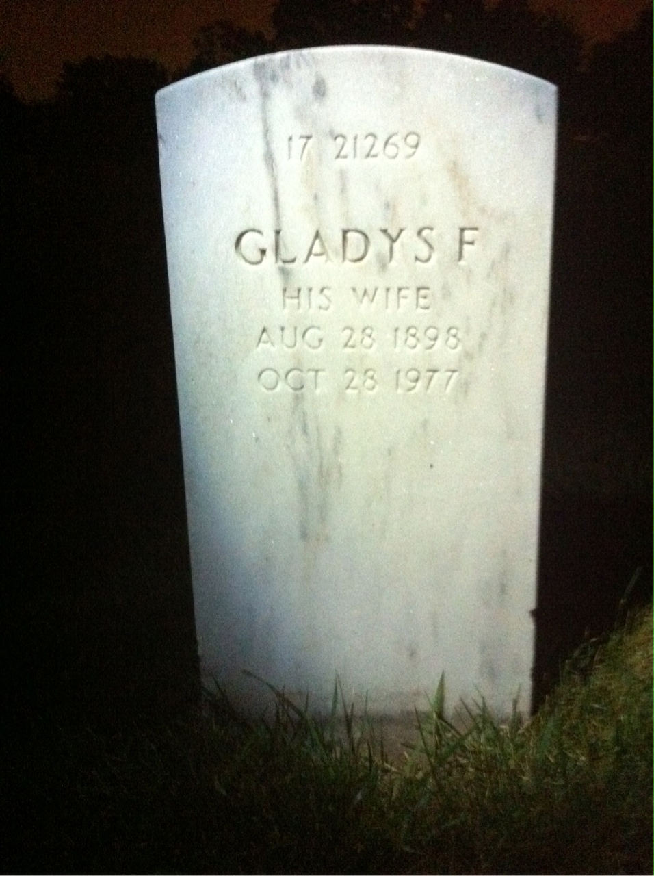 Back of headstone — Gladys Morse
