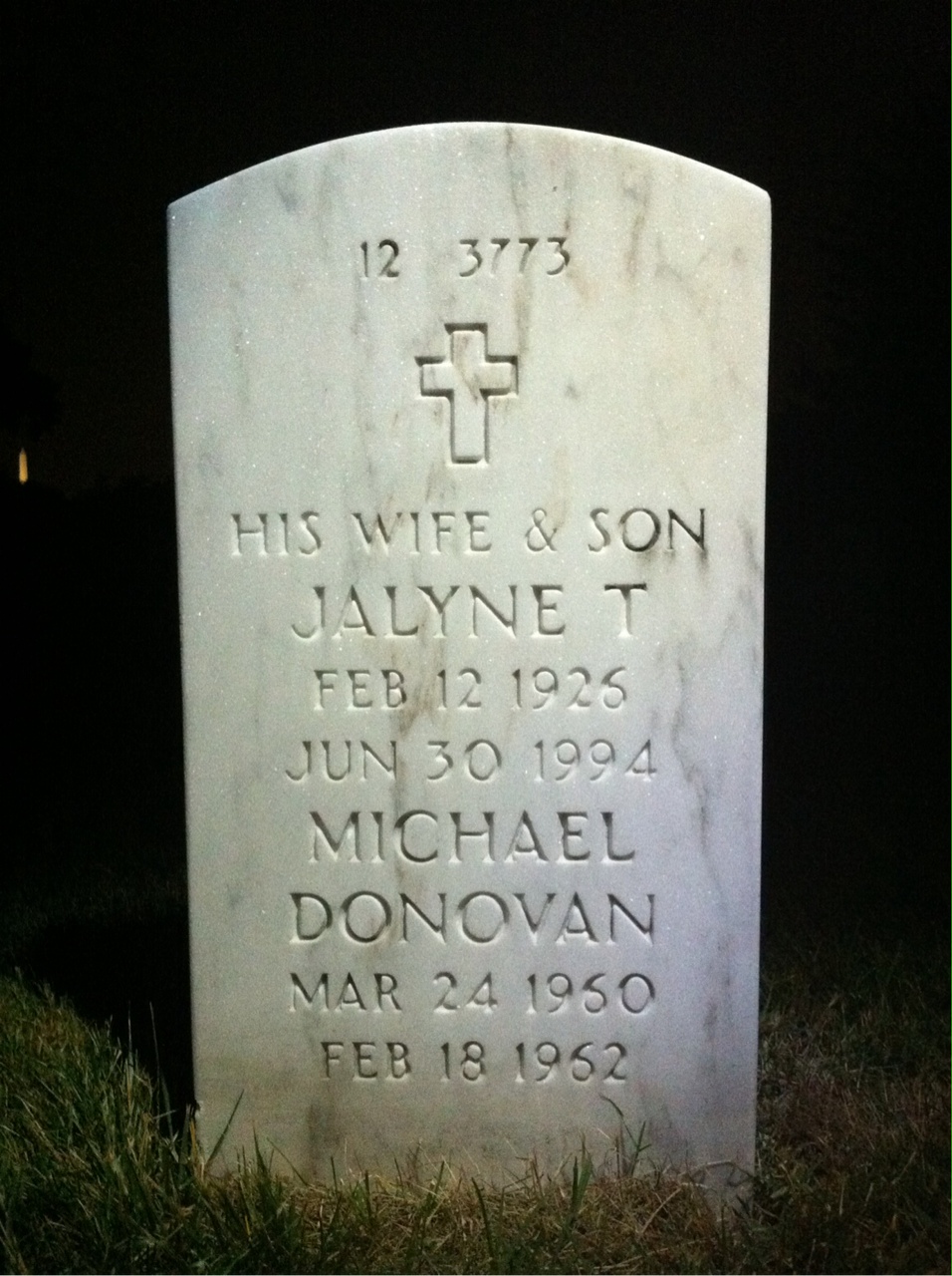 Back of headstone — Donovan B Shaw