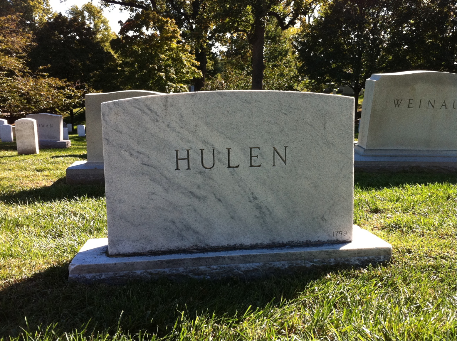 Back of headstone — Harry Hulen
