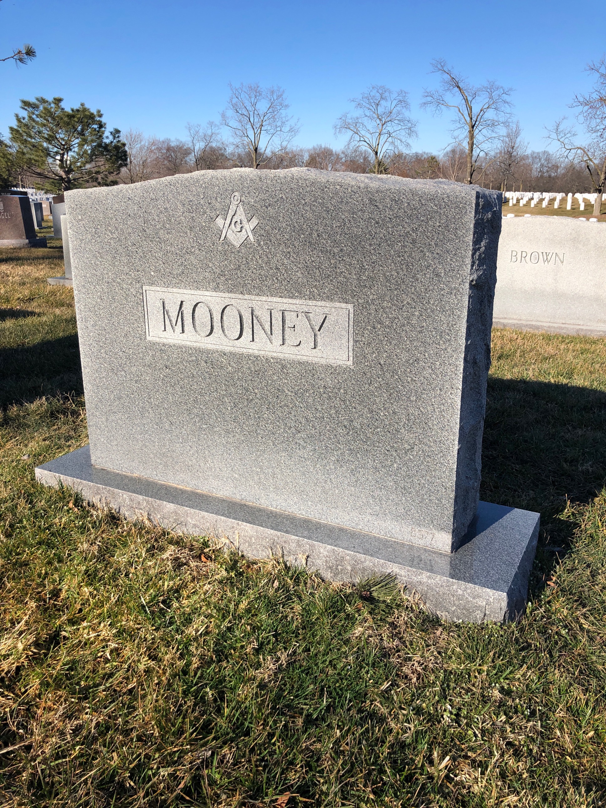 Back of headstone — John Mooney