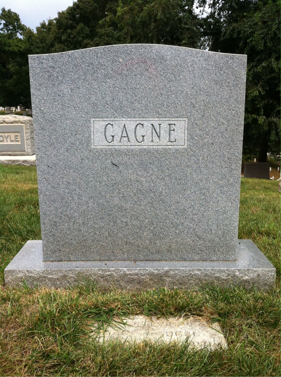 Back of headstone — James Gagne