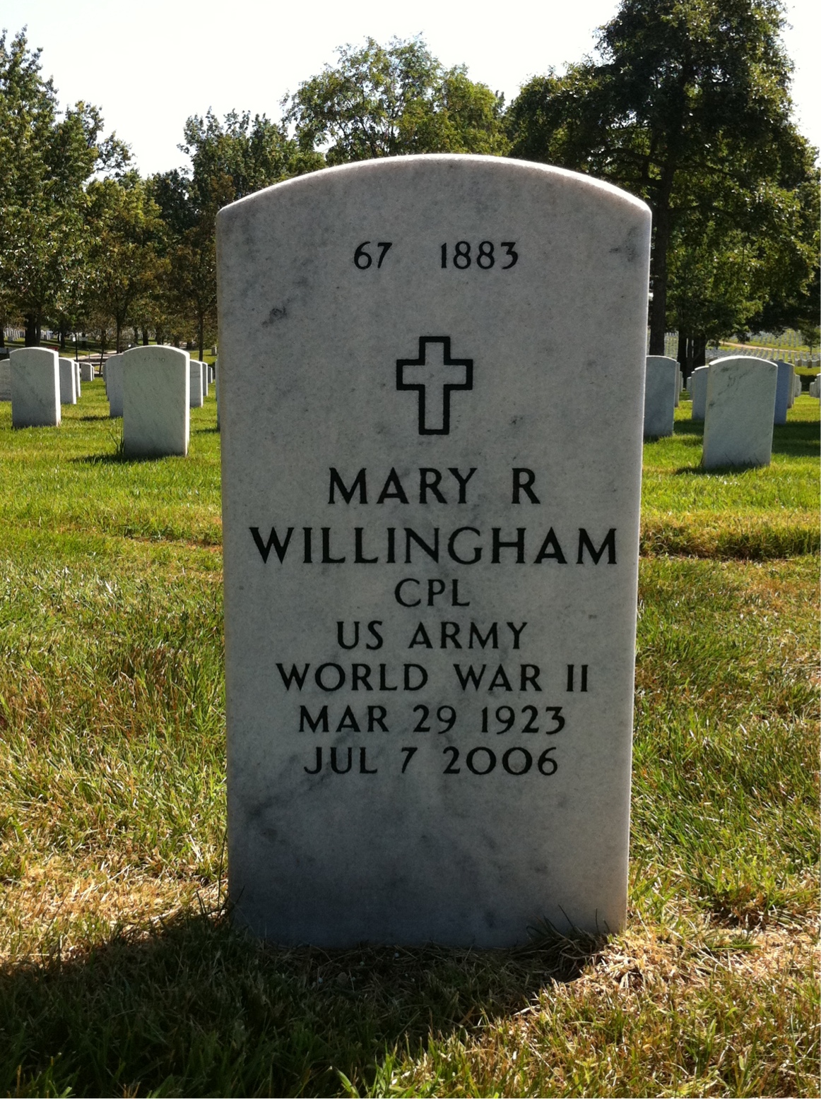 Back of headstone — Mary Willingham