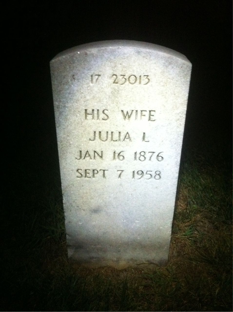 Back of headstone — Julia Collins