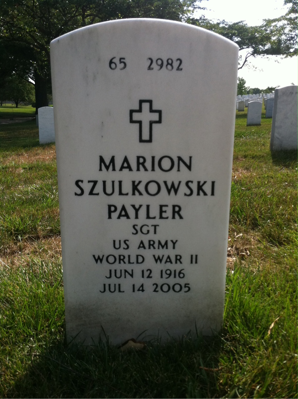 Back of headstone — Marion Payler