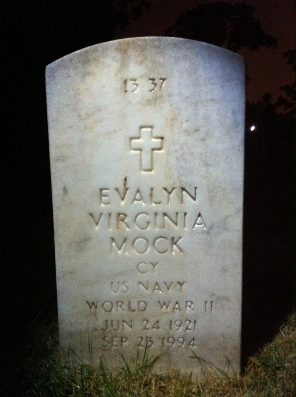 Back of headstone — Evalyn Mock
