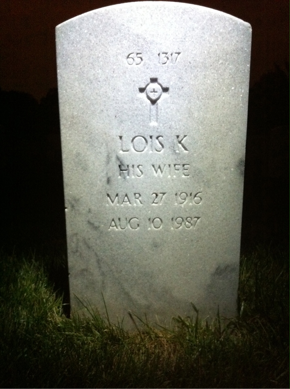 Back of headstone — Lois Moore