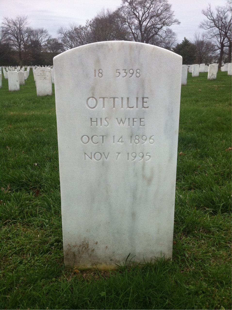 Back of headstone — Ottilie Mosher