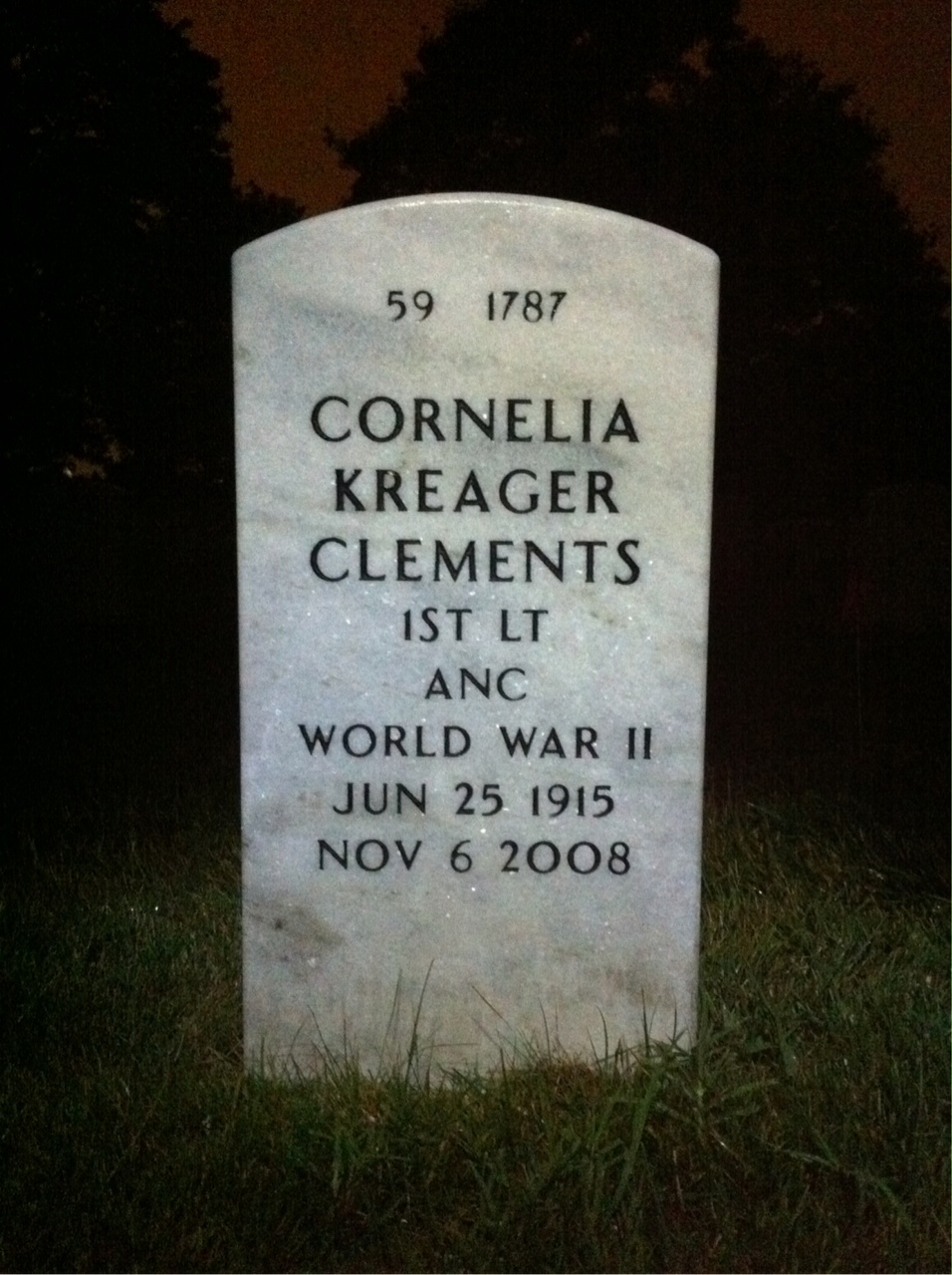 Back of headstone — Cornelia Clements