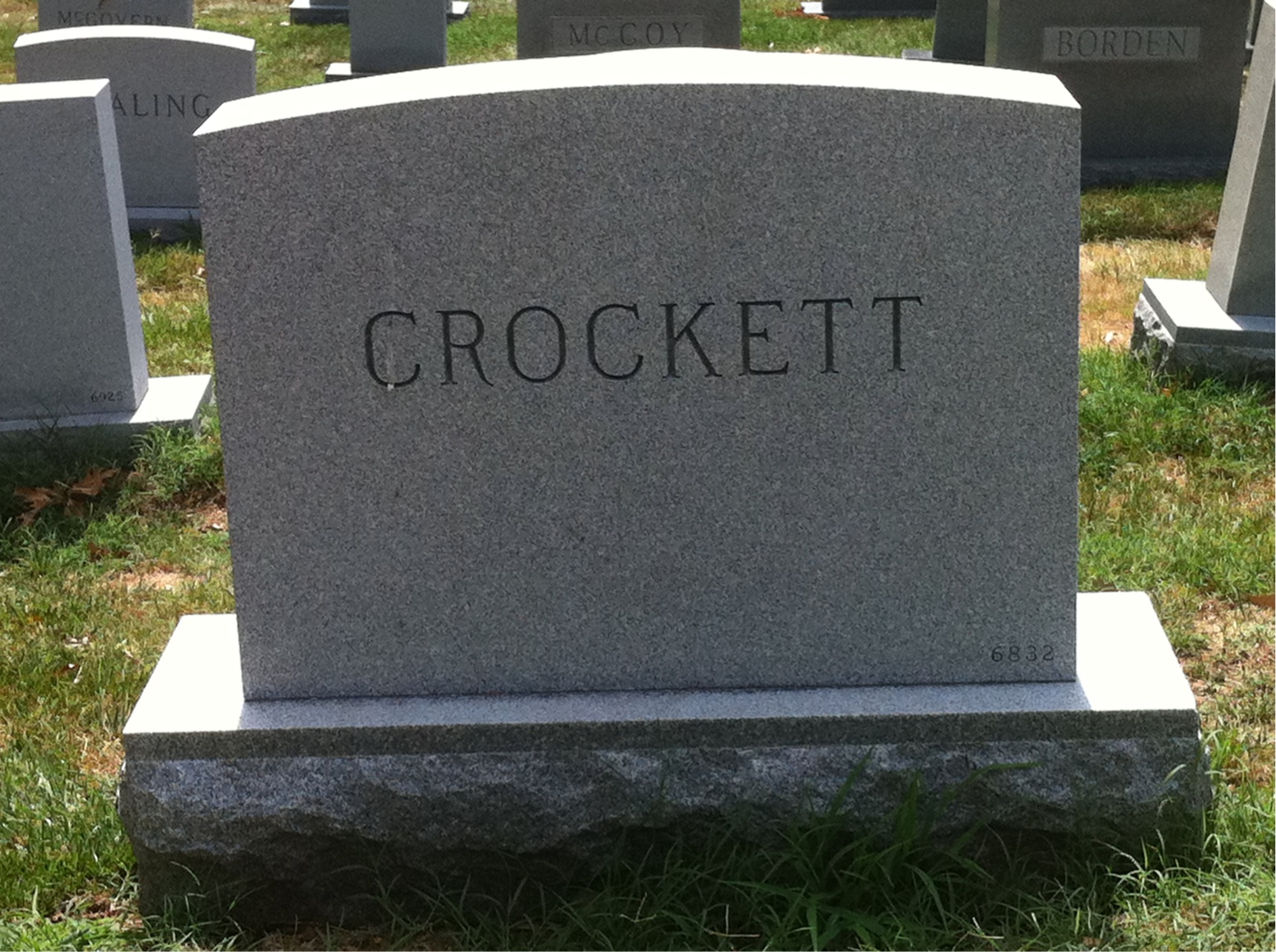 Back of headstone — John Crockett