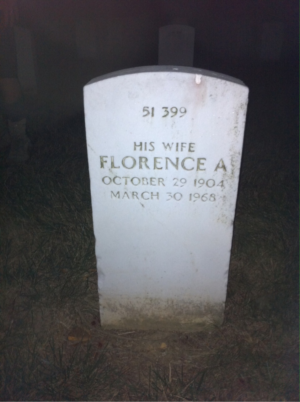 Back of headstone — Florence Mitchell