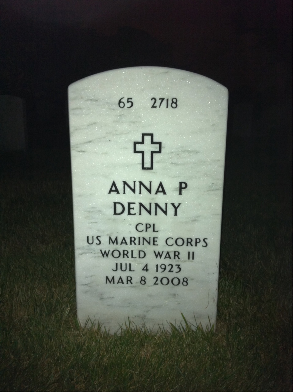 Back of headstone — Anna Denny