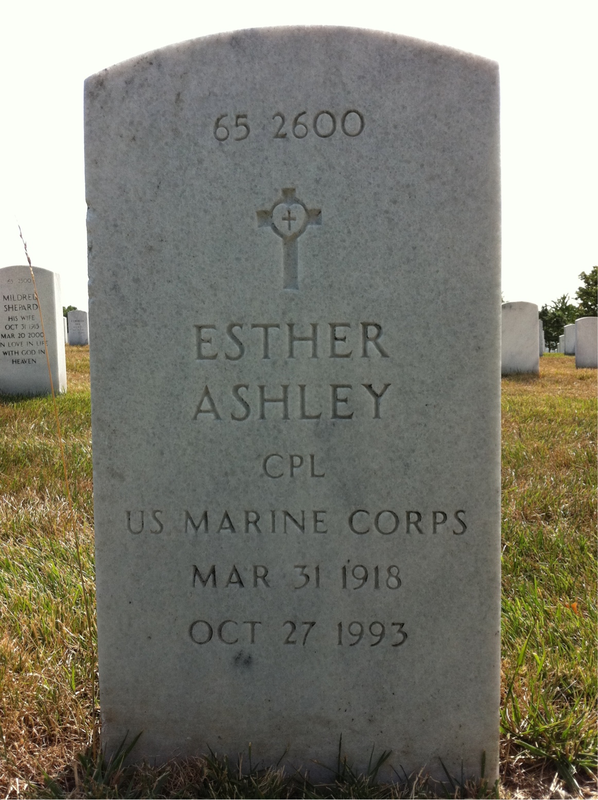 Back of headstone — Esther Ashley