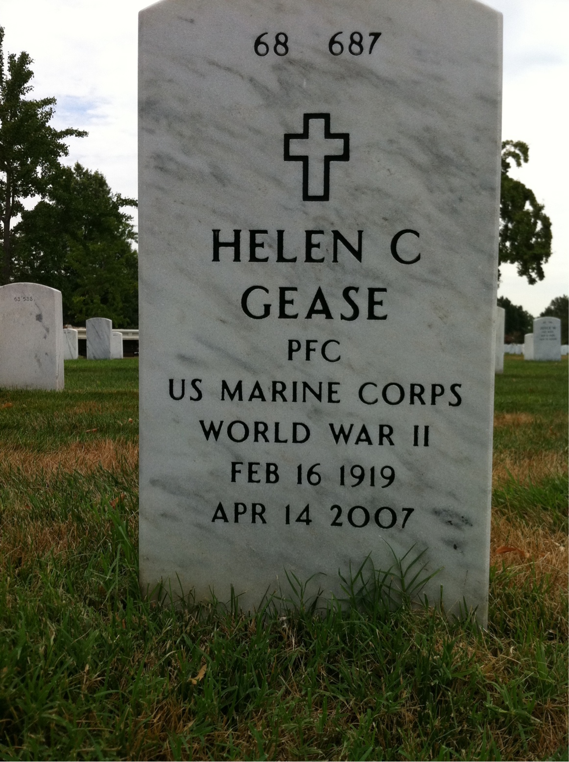 Back of headstone — Helen Gease