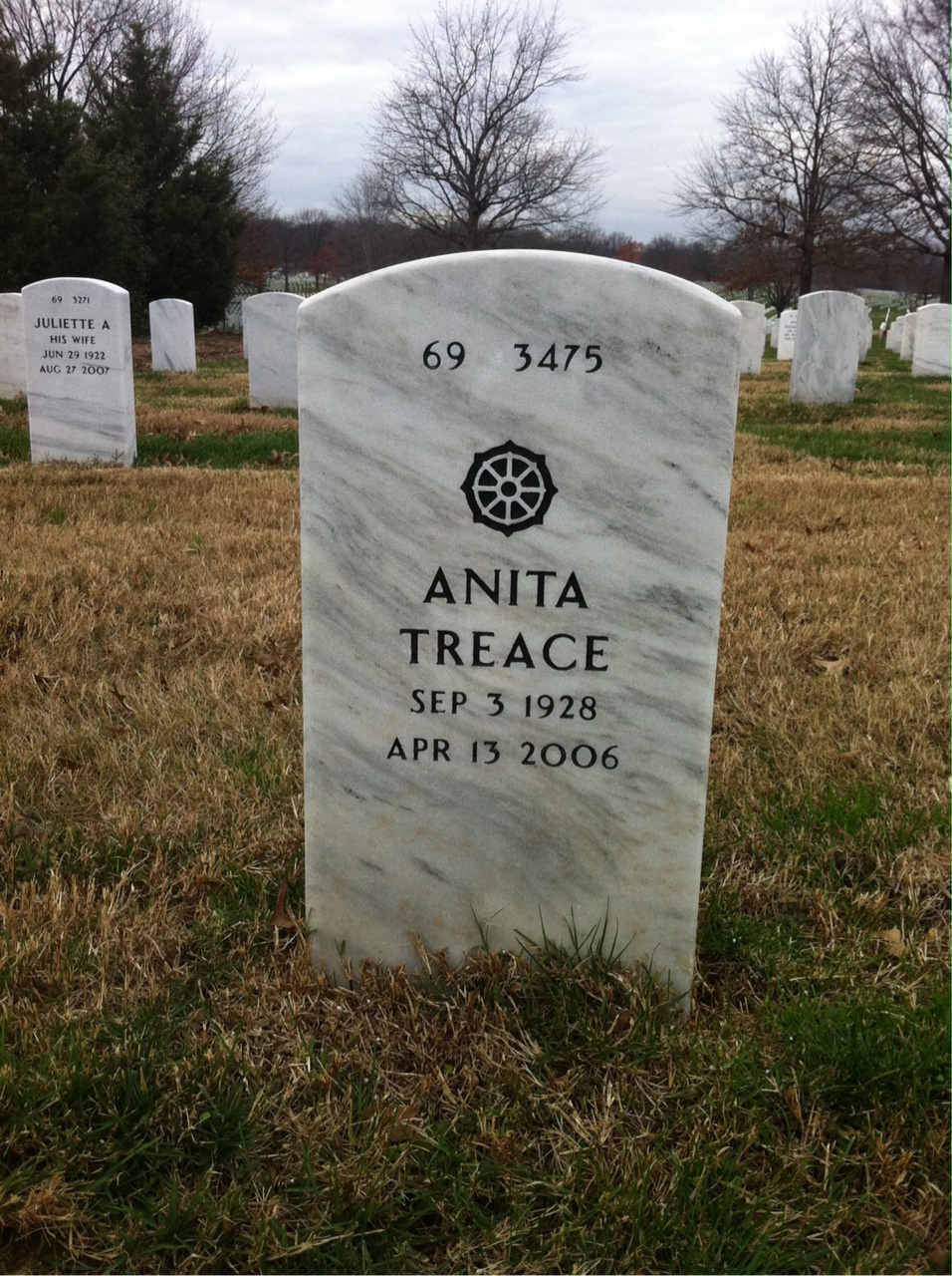 Back of headstone — Harvey Treace