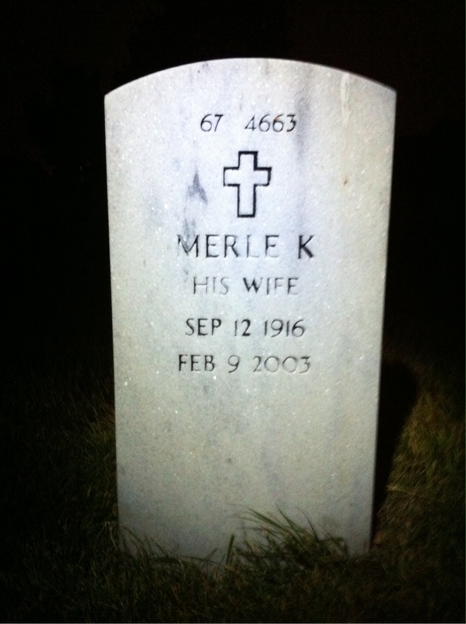 Back of headstone — Merle Anderson